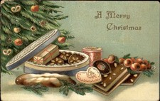 Christmas Christmas Cookies and Pine Boughs A.S.B. c1900s-10s Vintage Postcard picture