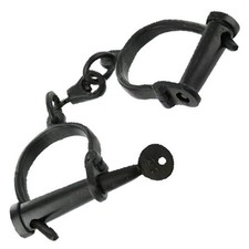 Medieval Iron Shackles Hand Forged Dungeon Handcuffs Blackened Steel for LARP picture