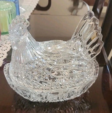 Stunning Large Vintage Marquis  Crystal Hen on Nest Covered Bowl 9