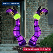 Juegoal Set of 2 Halloween Lighted Wicked Purple Witch Legs with Stakes, 22