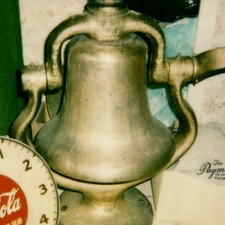c1970s Brass Steam Locomotive Bell Cradle Coca-Cola Clock Instant Photo Railroad picture