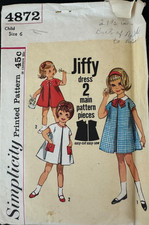 4872 Simplicity Children Sewing Pattern ONE PIECE JIFFY DRESS Size 6 Vtg 1960s picture
