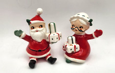 Vintage Lefton Christmas Santa & Mrs Claus Clip On Ornaments Japan Model #2024 picture