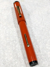 OVERSIZED ORANGE BLACK VELVET VINTAGE FOUNTAIN PEN GOLD PLATED TRIM WITH M NIB picture