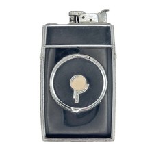 Vintage Evans Trig-a-lite Black Enamel Cigarette Case Lighter Vanity Compact picture