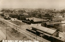 Caldwell, Idaho Aerial Early View of Railroad Tracks RPPC Postcard c1911 N picture