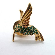 Vintage Hummingbird Bird Nature Green Rhinestone Crystal Figural Lapel Pin picture