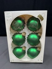 VTG Christmas Ornaments by Krebs Elegant Round Glass Metallic Green Set 6 picture