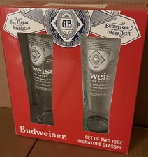 Anheuser-Busch Budweiser Set Of 16 oz Signature Glasses New Rare Beer Pint Bud picture