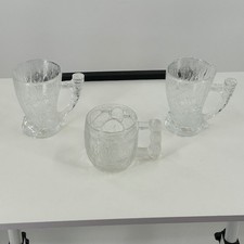 Vintage 1994 McDonalds Flintstones Glass Mugs Set of 3 RocDonalds Clear Textured picture