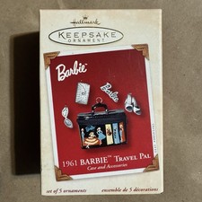 2002 Hallmark  Keepsake Ornament 1961 Barbie Travel Pal Case & Access. Set of 5 picture