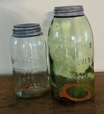 1895-1906 SWAYZEE'S IMPROVED MASON JARS HG Deep Green &  QT Light Greenish/Blue picture