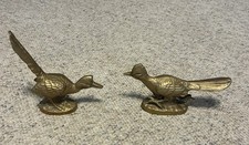 Vintage Rare Pair Of Brass Roadrunner Figurines Gold Tone Made In Korea picture