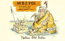 1965 NJ - QSL WB2YOI Yellow Old Indian Artist Jim Phillips Signed Postcard N33 picture