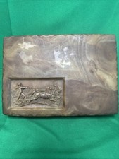 Vtg Genuine Incolay Stone Valet Dresser Tray Brown Marbled Roman Chariot 8 X 5.5 picture