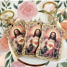24pc X Jesus Sacred Heart Wood Keychains Baptism 1st Communion Christening picture