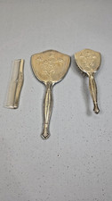 Vintage Art Deco Vanity Set Hand Mirror Comb & Hairbrush with Embossed Floral picture