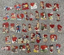 Lot Of Vintage Valentines Day Die Cut Cards 1950s Used Paper Ephemera  picture