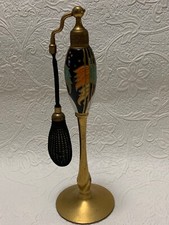 1926 DeVilbiss Perfume Atomizer Black Gold & Floral Enamel Twist Stem Art Deco picture