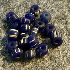 20 Original Cobalt Blue False Chevron Glass Trade Beads Huron Indian 1800's picture