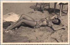 Vintage 1940s Real Photo RPPC Postcard Woman in Bikini, Sun-Bathing on the Beach picture