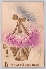 1914 Embossed Birthday Greetings Postcard Dove & Flowers Waterville Ohio picture