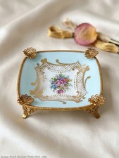 Vintage Limoges Porcelain Floral Trinket Dish Ashtray Gold Ormolu Feet picture