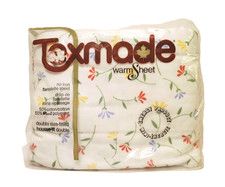 Texmade Flannel Fitted Sheet Vintage Bedding White Floral Full/Double NOS picture