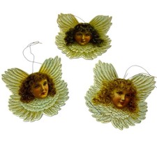 Vtg 1986 Merrimack Publishing Corp Ornament Angel Gold 2-Sided Christmas Set 3 picture