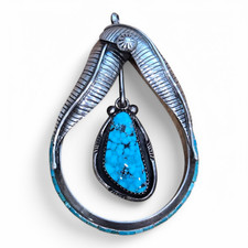Vintage Large Native American Navajo Turquoise Pendant Stunning Design Signed picture
