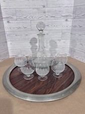 Vtg Mid Century Ships Decanter 5 Brandy Snifters Serving Tray Set Clipper Bar 7p picture