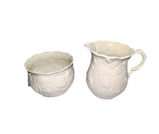 Vtg Belleek Serenity Cream Sugar Porcelain Floral Gold Trim 8th Mark 90s A+ Cond picture