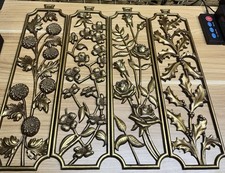 Vtg 60s Set Of 4 Gold Gilt Sexton Metal Wall Hanging Floral plagues Pictures  picture