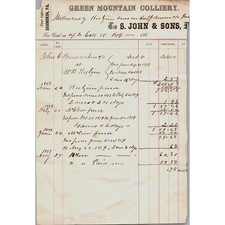 Vintage 1879 Green Mountain (Coal) Colliery Shamokin PA Letterhead Receipt picture