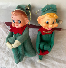 Vintage Christmas Knee Hugger Pixie Elves Lot of 2 Green Felt Japan Mid Century  picture