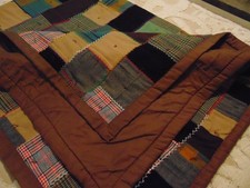 vintage 1940-50's handmade WOOL PATCHWORK CRAZY QUILT feather embroidery 61
