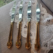 Baroque Style, floral scroll, Set of 4 knives, silver and Gold, 9