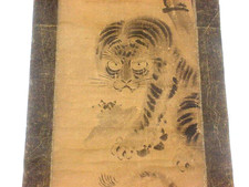 XL Japanese Buddhist Tiger Good Luck Bamboo Kakejiku Tigers Scroll Edo Meiji Art picture