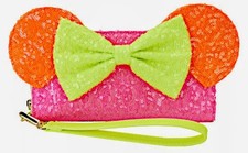 LOUNGEFLY MINNIE MOUSE EXCLUSIVE COLOR BLOCK NEON SEQUINED ZIP AROUND WALLET NWT picture