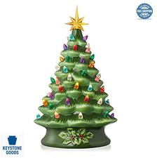 Hand Painted Ceramic Christmas Tree 15 Inch Pre-Lit 128 Multi Color Lights Star picture