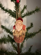 Antique 1920s Santa Candy Basket Container, Celluloid Face, Christmas Ornament picture