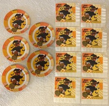 Vtg 1979 American Greetings Halloween Paper Plates & Napkins Patchwork Witch Cat picture