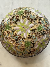 SHIPPING Vintage Chinese Cloisonné Enamel Bronze Lidded Trinket Box Flower picture