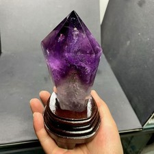 1.01LB Natural amethyst Quartz Obelisk Quartz Crystal Point Wand Reiki  + stand picture