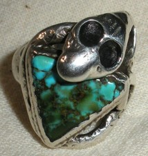 ANTIQUE EARLY NAVAJO COILED SNAKE TURQUOISE STERLING SILVER RING SIZE 8 3/4 vafo picture
