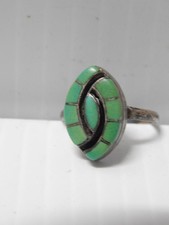 FINE VINTAGE ZUNI INDIAN STERLING SILVER TURQUOISE INLAY RING  sz: 6.5 picture