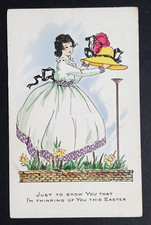 Thinking of You This Easter Whitney Made Postcard c1920s Girl w/ Big Yellow Hat picture