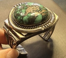 Huge Very Fine Turquoise Sterling Silver Orville Tsinnie Navajo Bracelet 187g picture