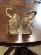 Vintage Retro 1950-60s Elweco Heron Crane Bird Brass Metal Bookends Art Deco Set picture