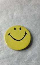 Vintage Smiley Happy Face Yellow Pinback Button Pin 1970’s or 1980’s picture